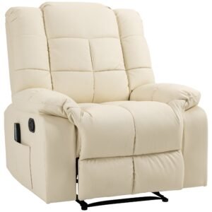 Massagestol, afslappende stol, 8 vibrationspunkter, hvilefunktion, kunstlæder, cremehvid, 94x99x99cm