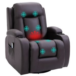 Massagestol, lænestol, gyngefunktion, 8 vibrationspunkter, inklusive fjernbetjening, brun